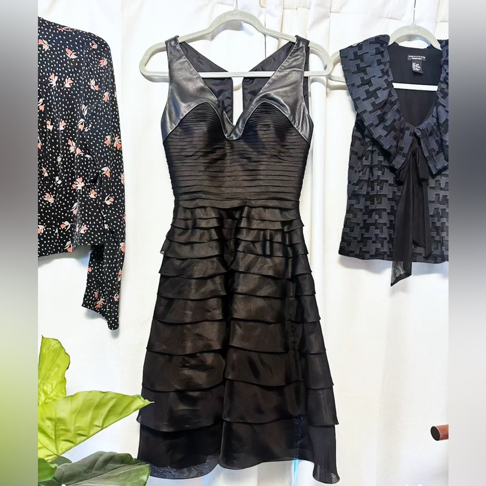 New 100%silk‎ & 100% leather black cocktail dress sz6